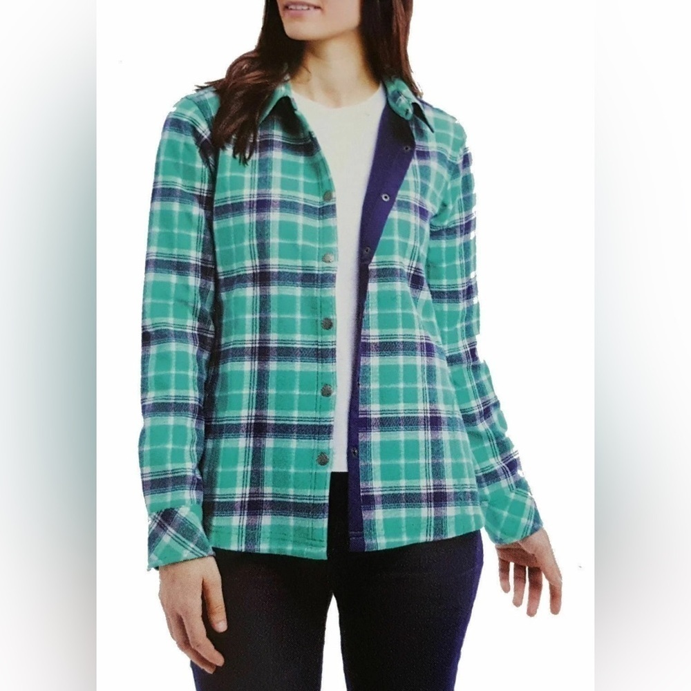 ORVIS Size XXL Fleece Lined Shirt Jacket in Plaid Sea Glass